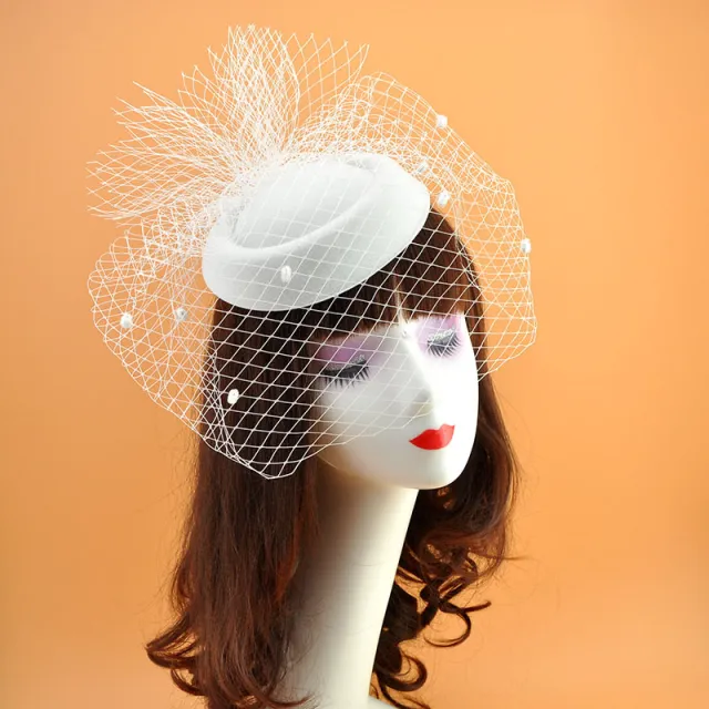 Black Veil Small Top Hat Retro Woolen Fabric Dinner Party White - Shop at LoveMi