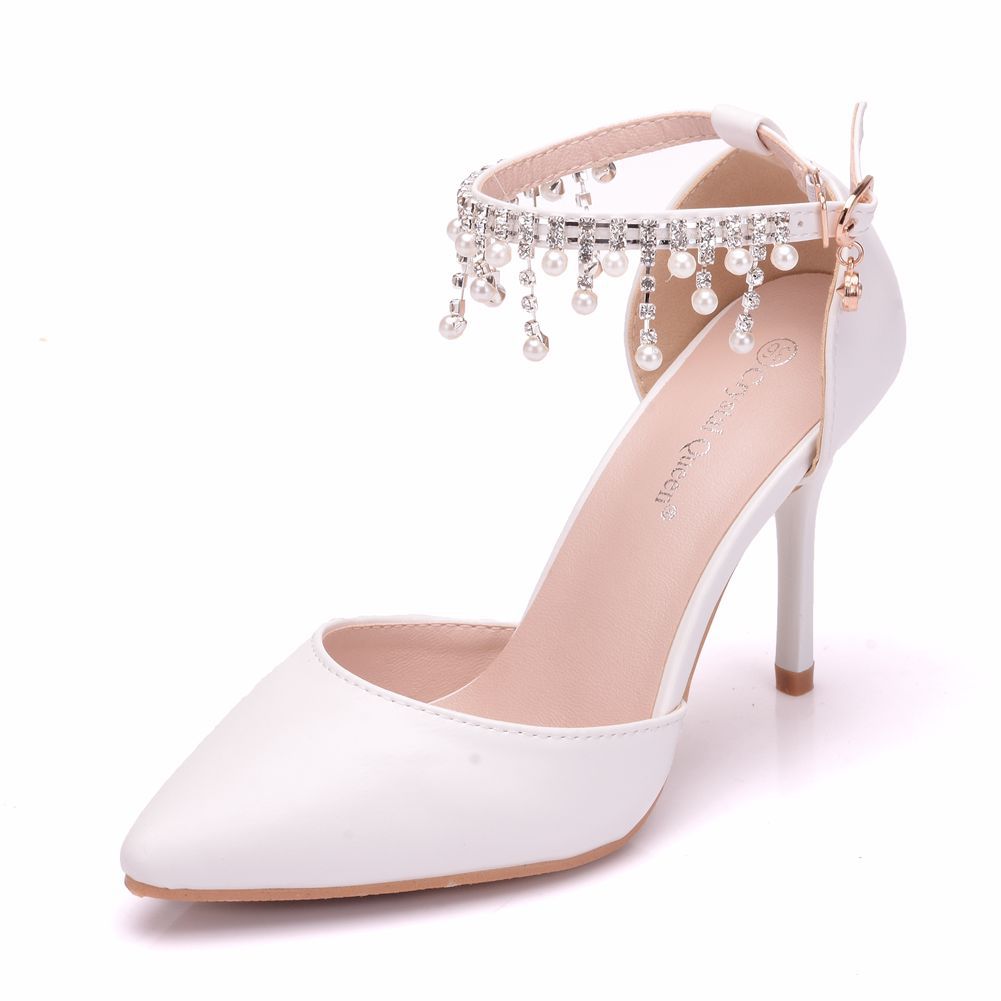 Large Size White Lace Stiletto Heel Sandals