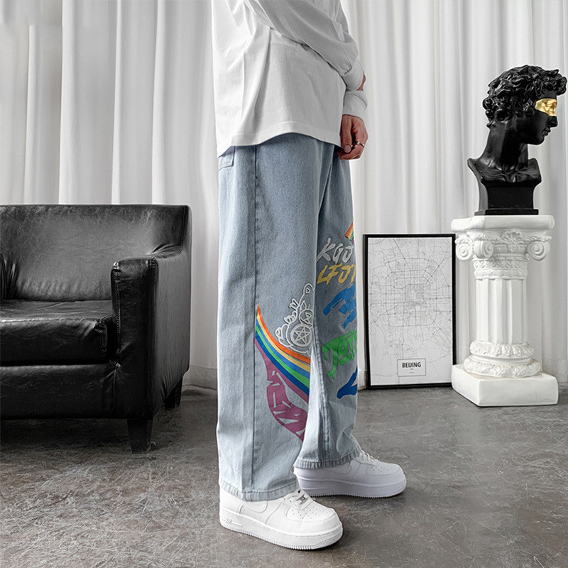 Straight Loose Graffiti Rainbow Print Capris