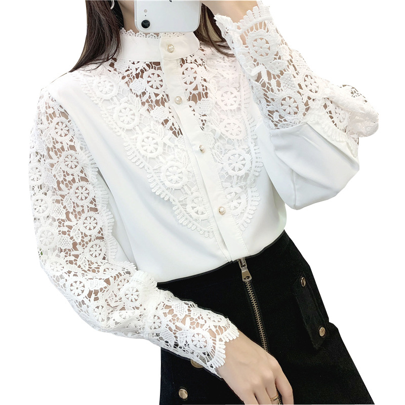Splice Foreign-style Lantern Sleeve Shirt And Blouse