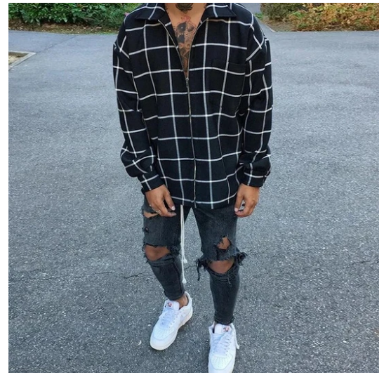 Check Loose Casual Long-sleeved Men's Shirt