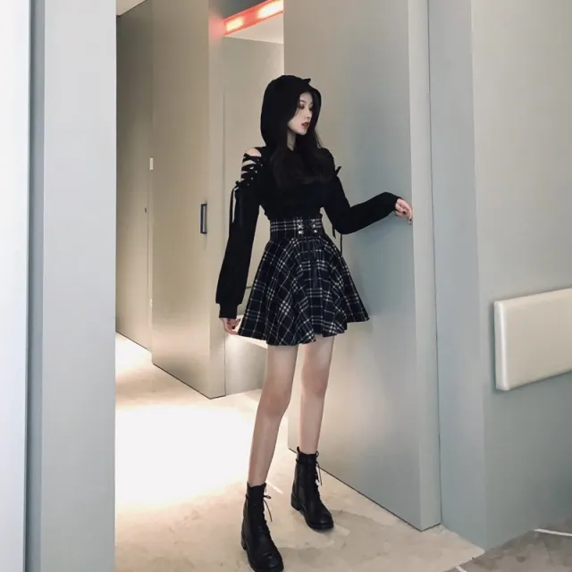 Cat Ear Strap Sweater Woolen High Waist Skirt Suit Skirt S - Shop at LoveMi