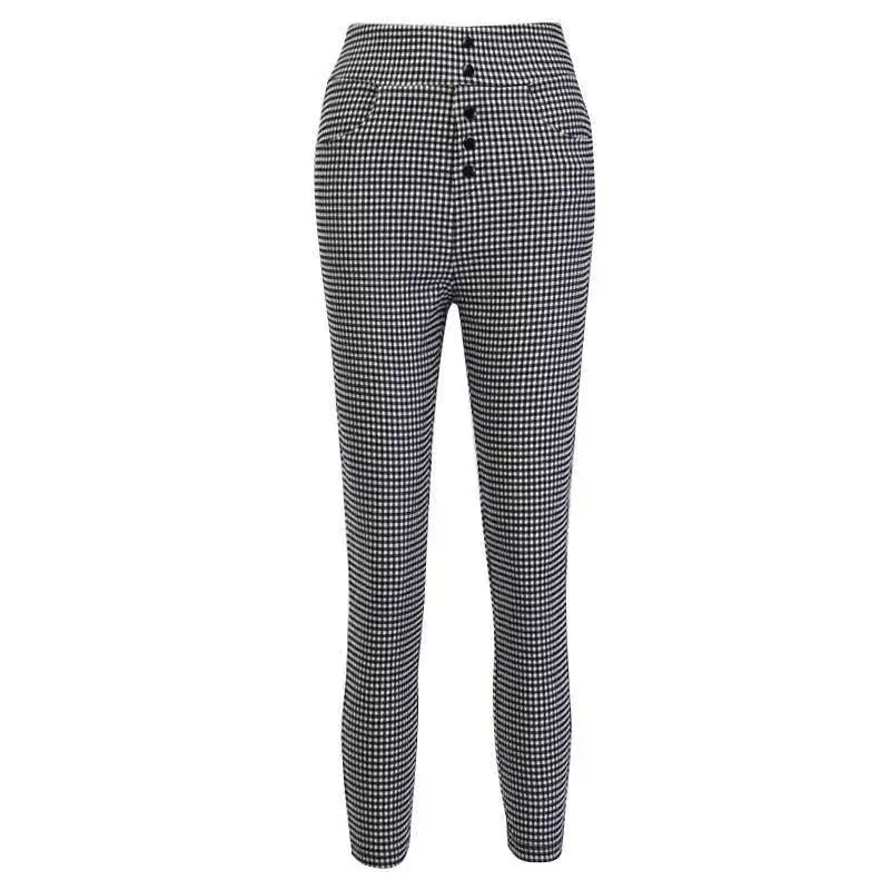 Autumn New Fashion Plaid High Waist Casual Pants - Black