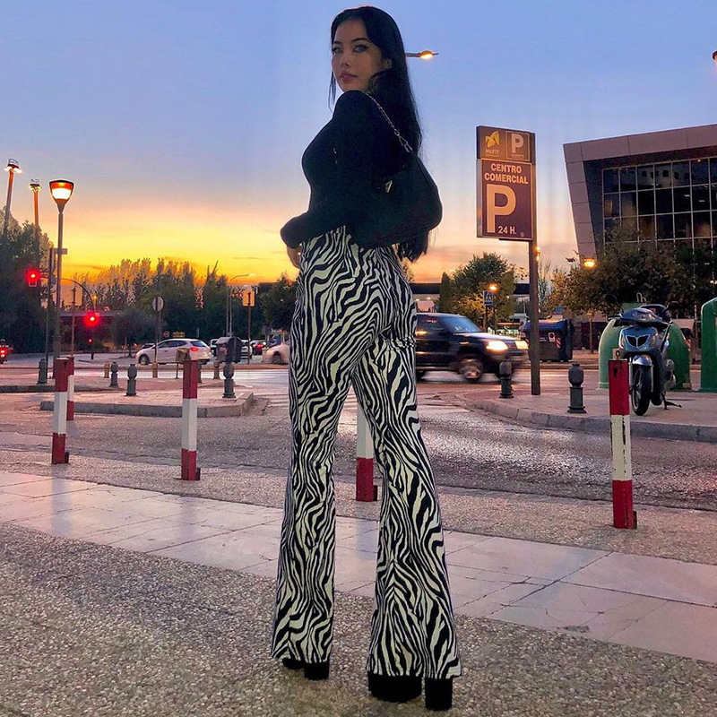 Animal Black And White Striped High Waist Casual Wide-Leg Pants
