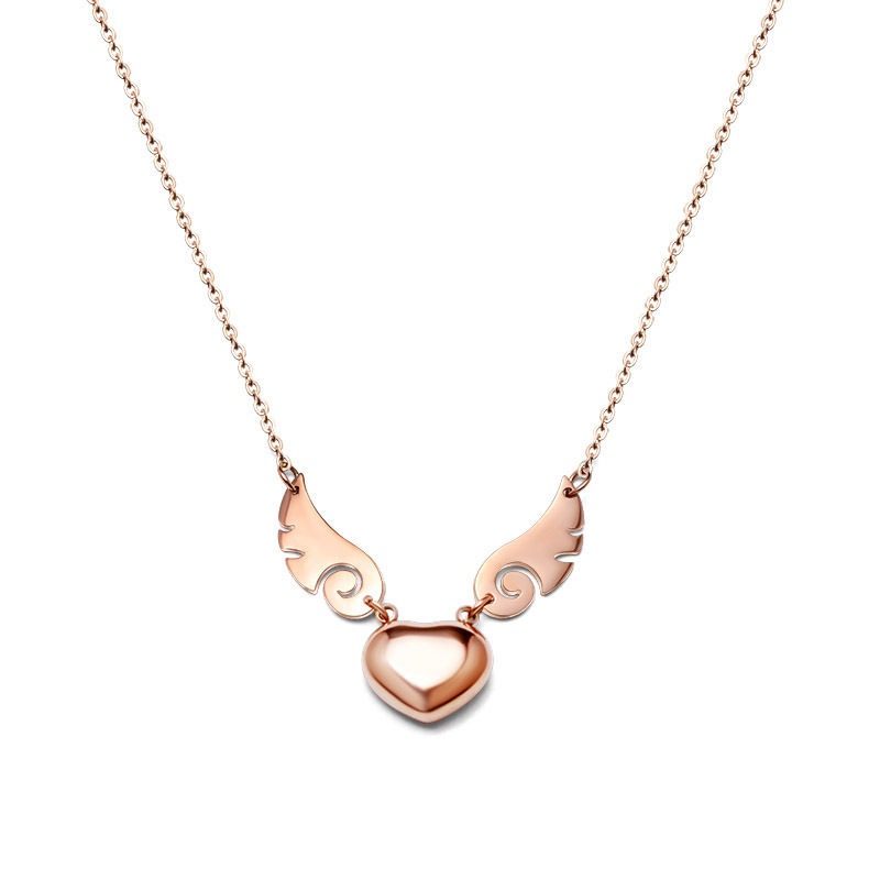 Fashion Heart Pendant Angel Wing Necklace