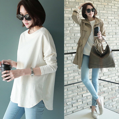 Women's Long-Sleeved Versatile Student Split Bottoming Shirt Top