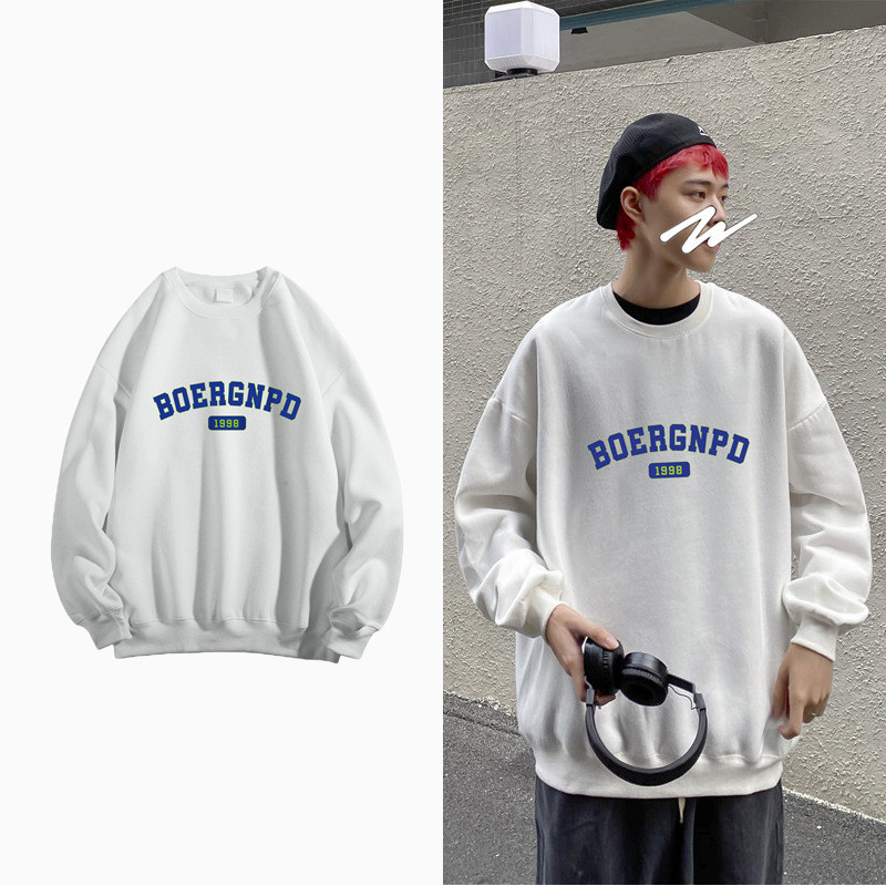 Round Neck Print Plus Velvet Men's Sweater