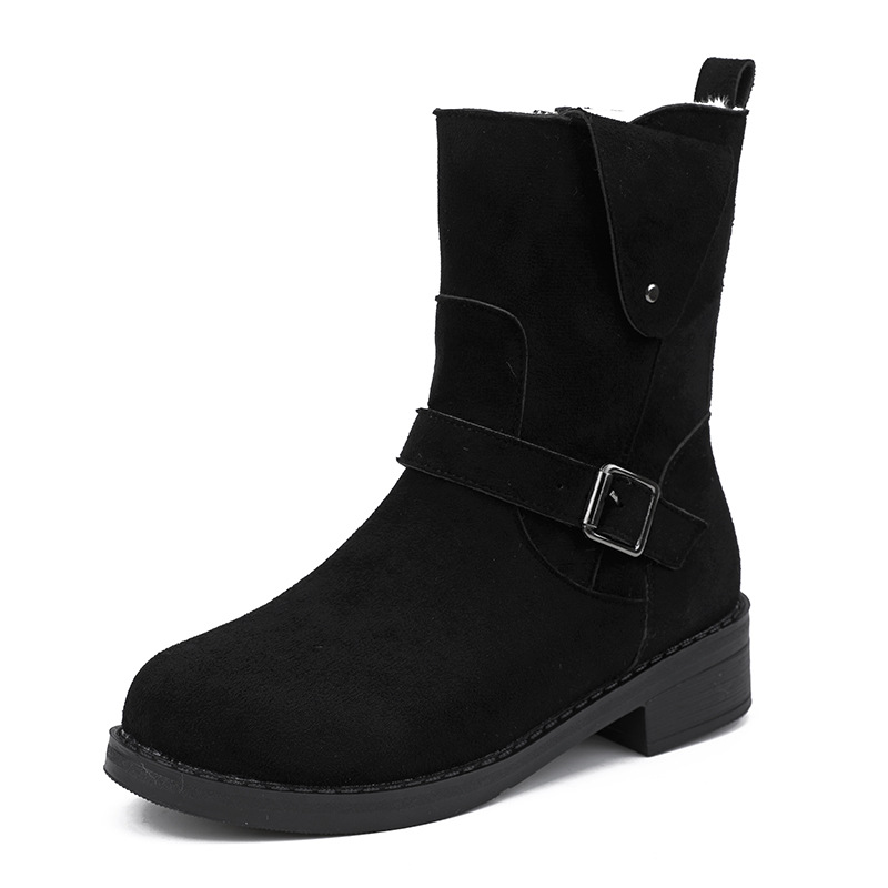 European And American Belt Buckle Flat-Bottomed Comfortable Warm Thin Boots