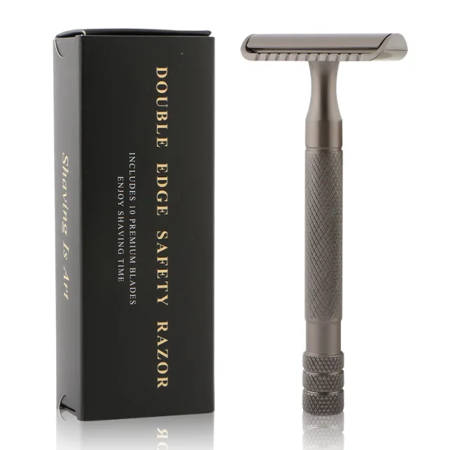 Manual Old fashioned Razor Safety Enclosed Double edged Cutter Head Men's Metal Gift Black - Shop at LoveMi
