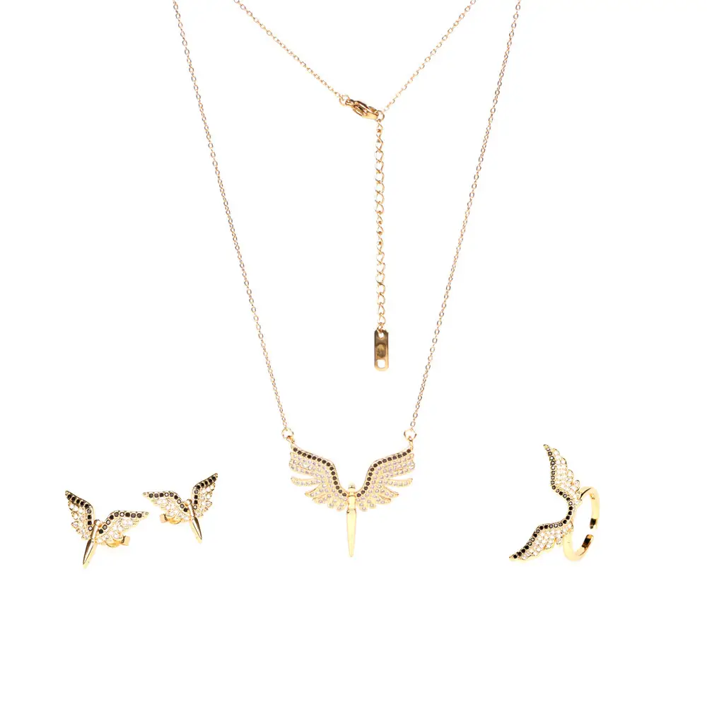 Three-Piece Full Diamond Angel Wings Necklace