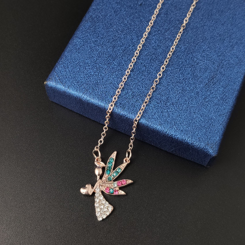 Simple Crystal Pendant Angel Clavicle Chain Sweater Chain