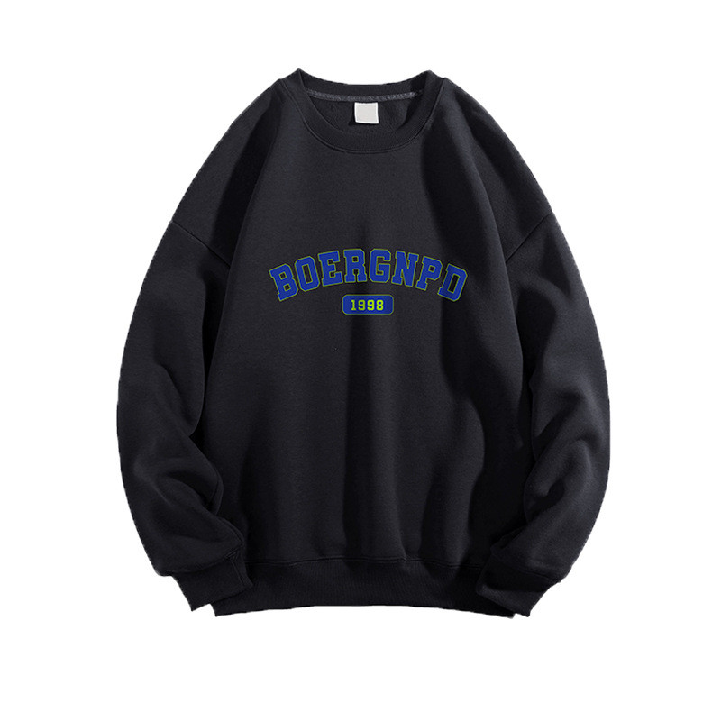 Round Neck Print Plus Velvet Men's Sweater in Black