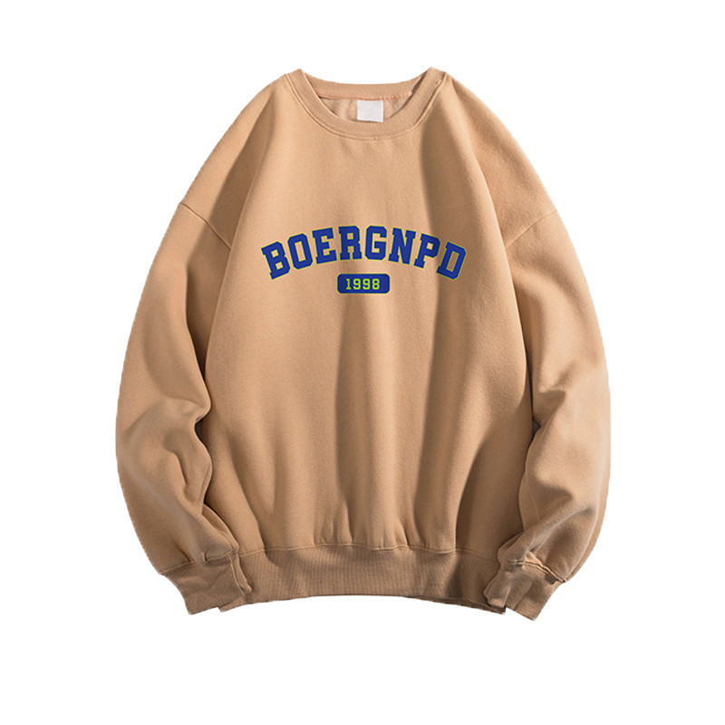 Round Neck Print Plus Velvet Men's Sweater in Khaki