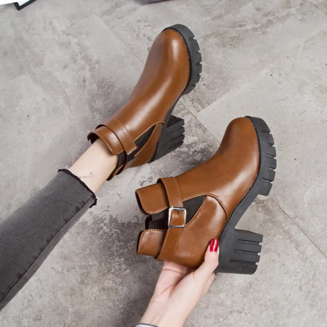 One Boot, Short Tube High Heels British Style Brown - Shop at LoveMi