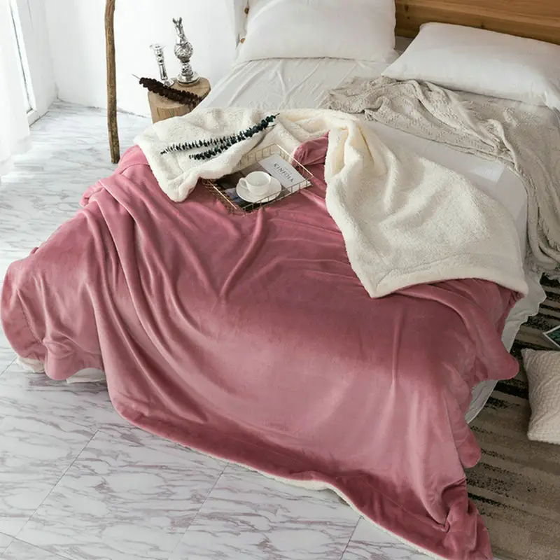 AB Side Coral Velvet and Lamb Cashmere Blanket Soft Thick Blanket for Bed Sofa Warm Fleece Sherpa Blanket for Bedroom 13 colors