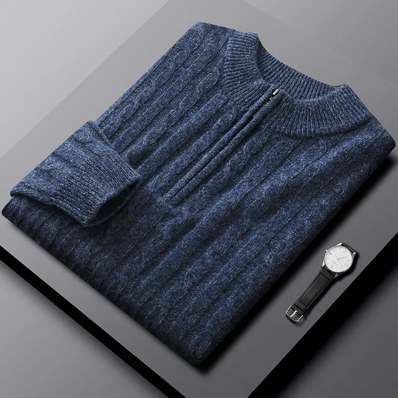 Men's Cashmere Sweater Zipper Collar Warm Thickened