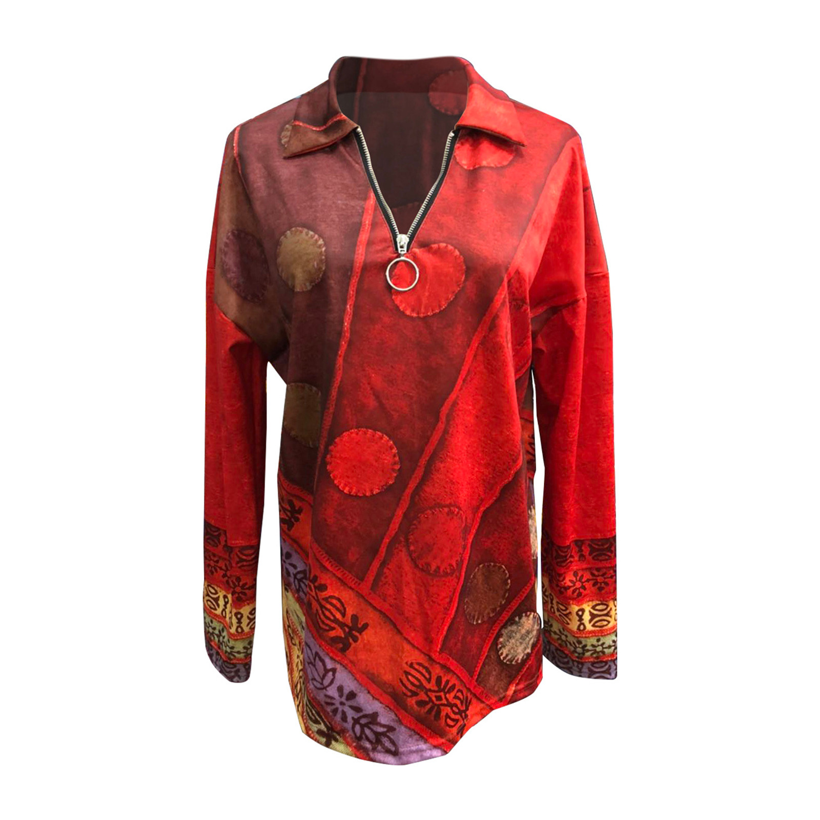 Burned Jacquard V-Neck Shirt With Zipper Print