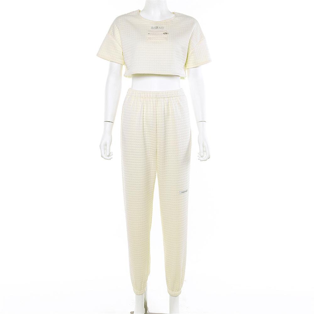 New Women's Solid Color Round Neck Stitching Short Suit