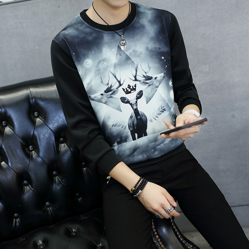 Men's Long Sleeved T Shirt Round Neck Sweater Youth Bottoming Shirt