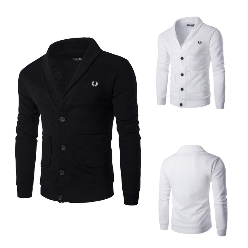 Solid Color Wheat Embroidered Cardigan Slim knit Coat