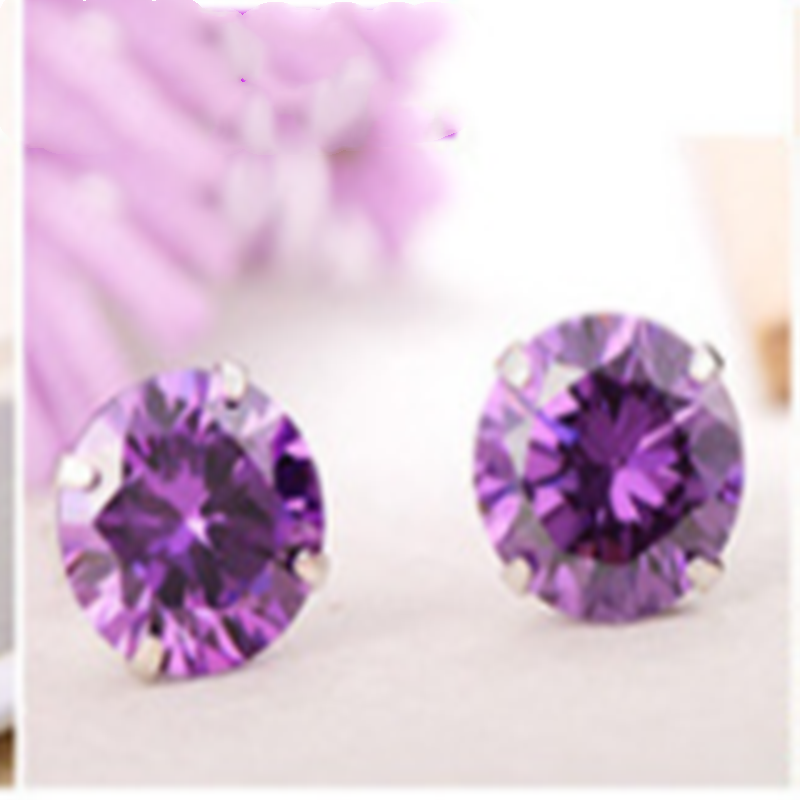 Korean Classic Amethyst Zircon Four-Claw Earrings