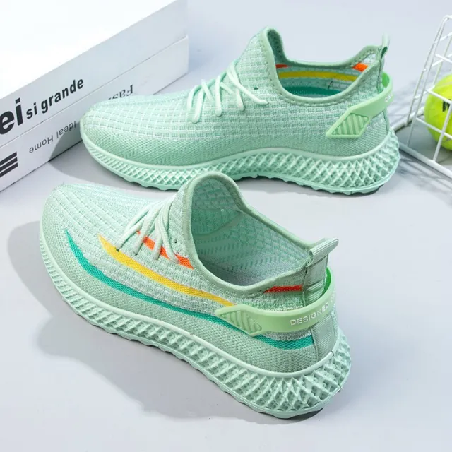 Ladies Flat Mesh Breathable Lightweight Sneakers Green - Shop at LoveMi