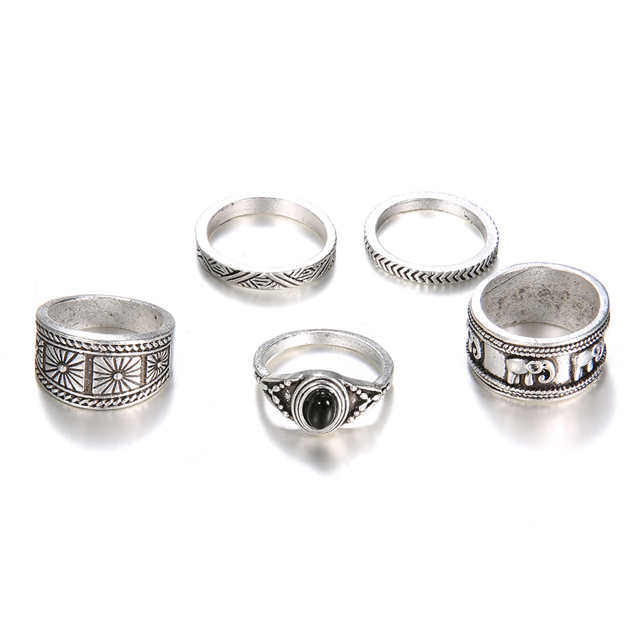 European And American Bohemian Black Gemstone 5-Piece Ring