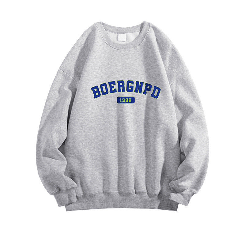 Round Neck Print Plus Velvet Men's Sweater in Grey