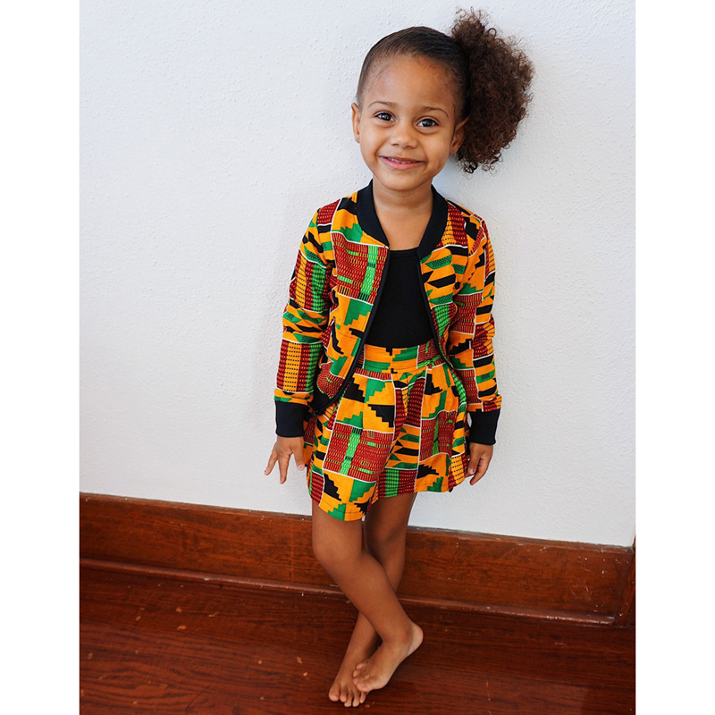 Girls' Bohemian Style Zipper Jacket And Skirt Two Piece Children's Wear