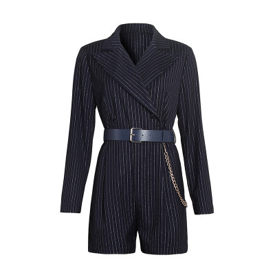 Fashion Korean Style Slim Wide Leg Slim Striped Jumpsuit Shorts Women