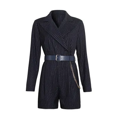 Fashion Korean Style Slim Wide Leg Slim Striped Jumpsuit Shorts Women - Han Xue Jumpsuit
