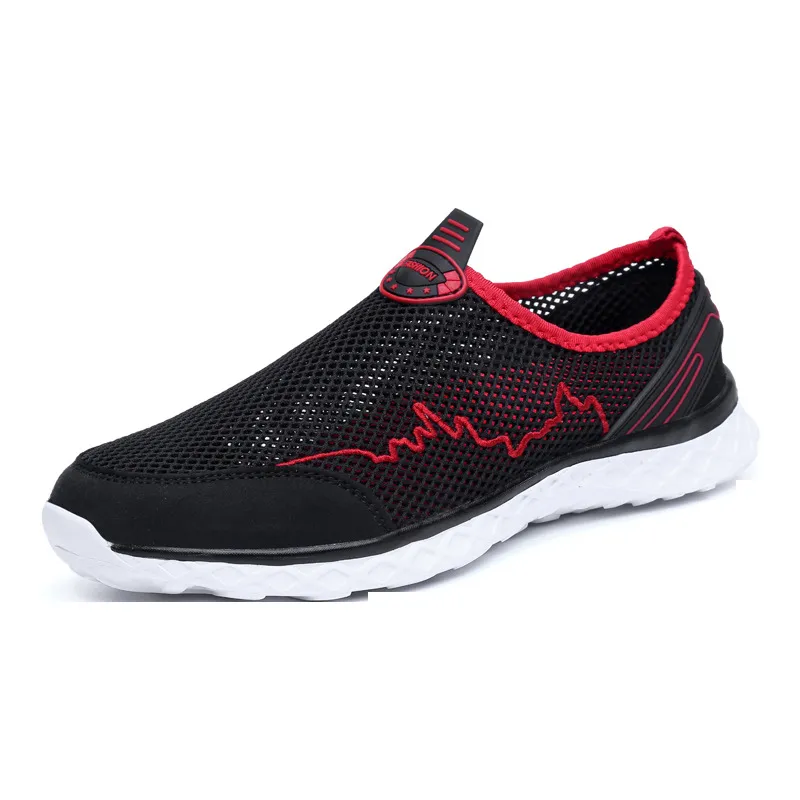 Net Shoes Men's Hollow Sole Breathable Men's Shoes Couple Mesh Lazy Shoes - Black