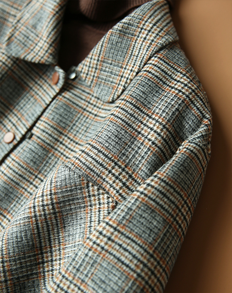 Handmade Plaid Woolen Coat Ladies Loose Casual