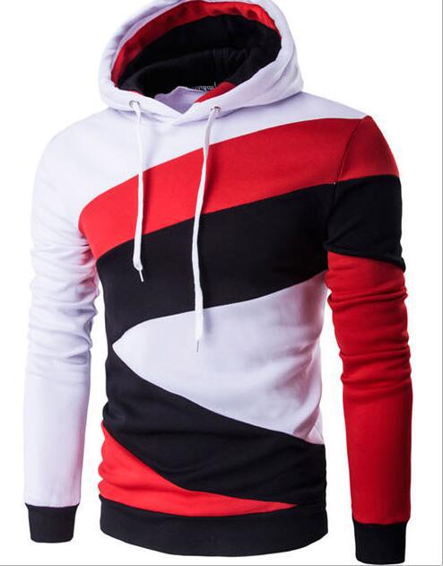 Men's Color Matching Hooded Pullover Casual Wweater