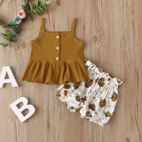 Girls Summer Clothing Set Printed Tank Top Shorts Two-piece