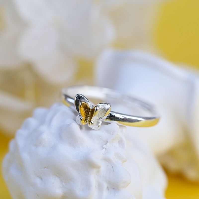 Sweet And Lovely Three-Dimensional Golden Butterfly Ring