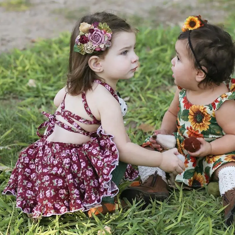 Girls Retro Style Floral Strapless Halter Dress