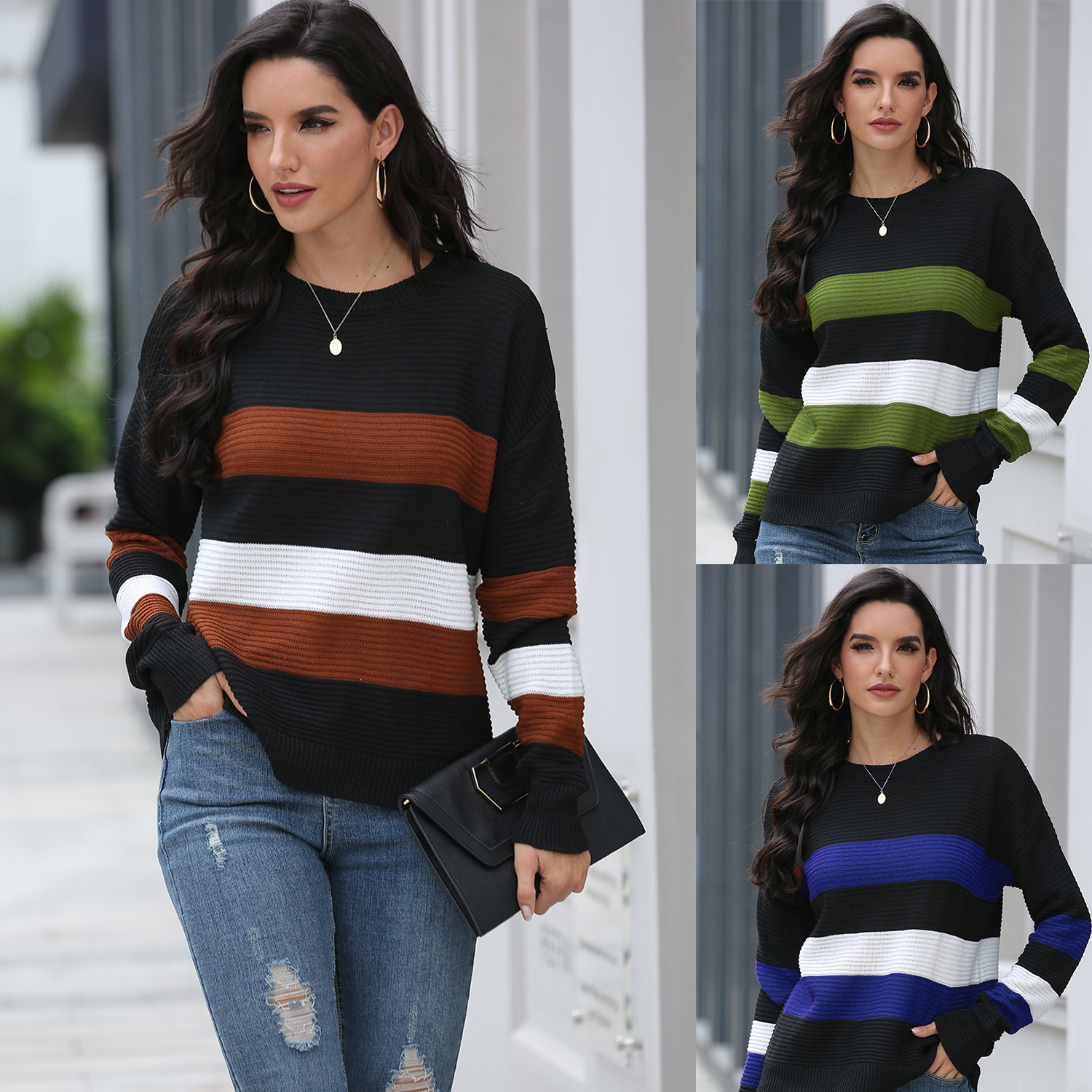 Color Matching Loose Outer Knit Sweater Women Autumn And Winter
