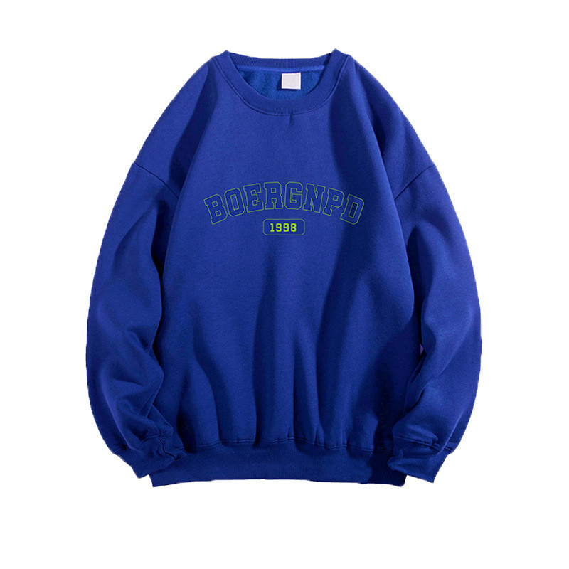 Round Neck Print Plus Velvet Men's Sweater in Blue