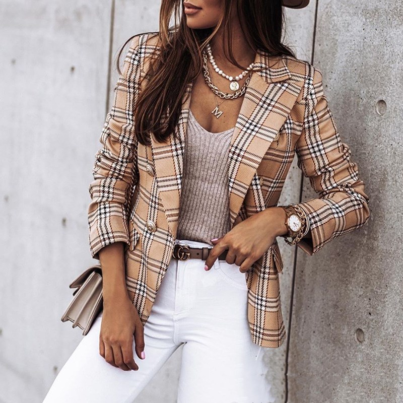 New Ladies Black And White Plaid Slim Fit Suit Jacket