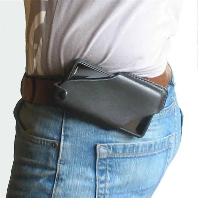 Outdoor Belt Mobile Phone Protective Leather Case - Black