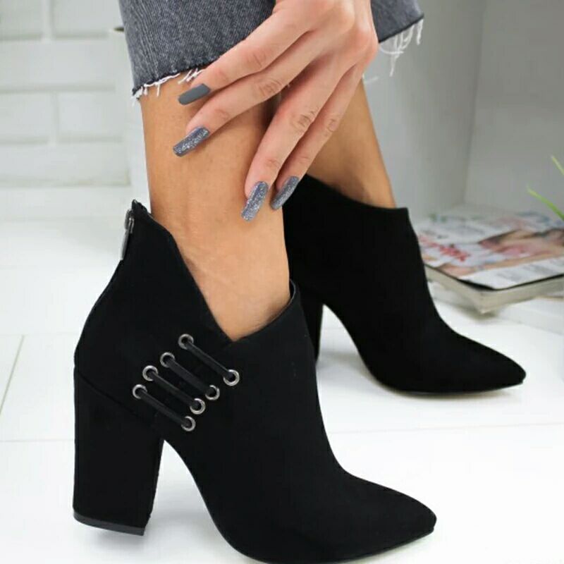 Large High Heeled Fashion Boots Women's Pointed Thick Heeled Boots