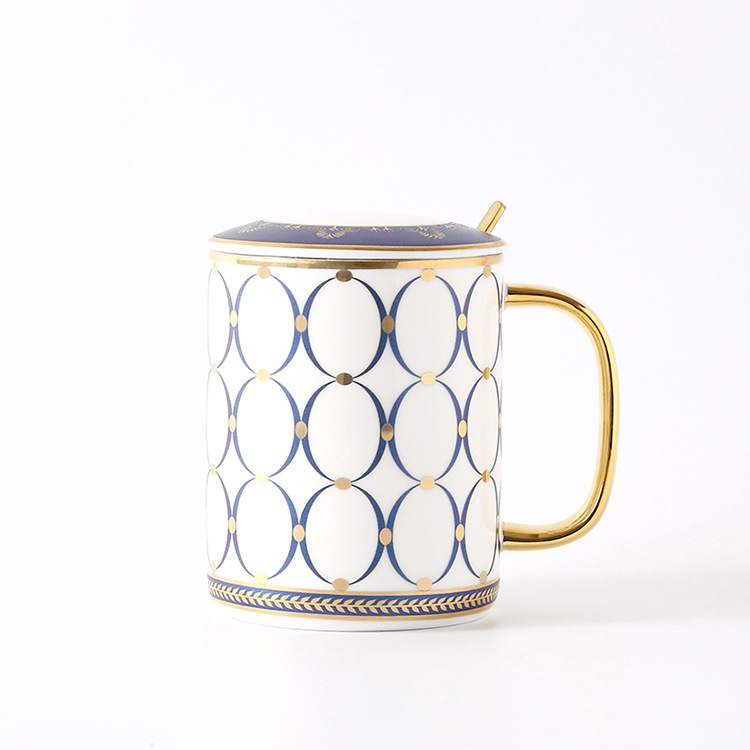 Large-Capacity Water Cup Gold Handle Ceramic Couple Cup