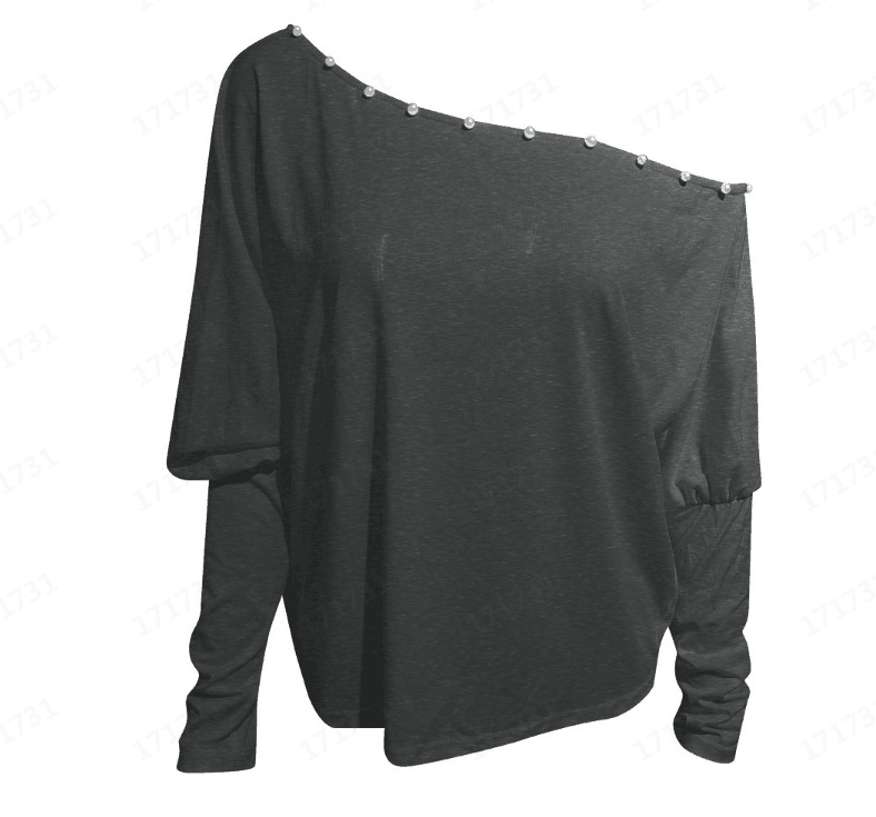 Shoulder-Baring Bat Sleeve With Beads On Top Lady