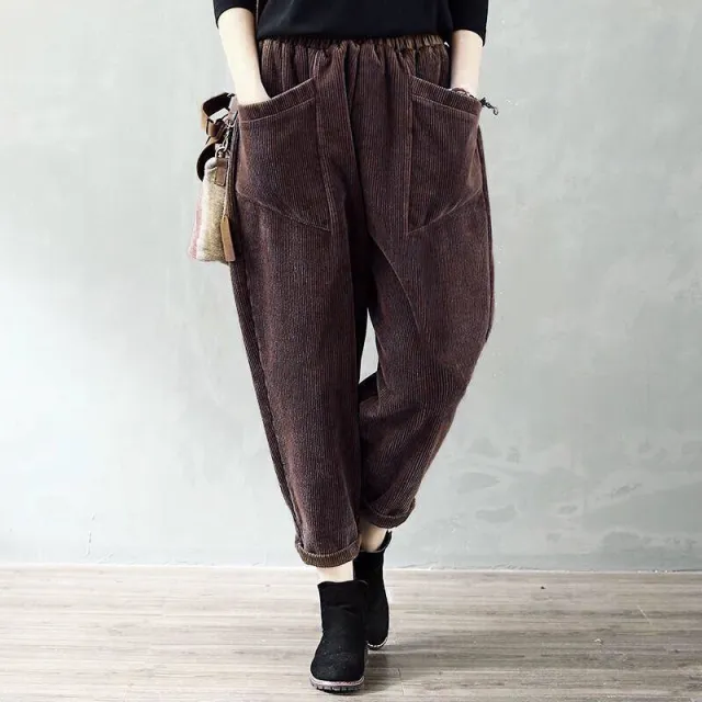 Women's Corduroy Casual High waist Loose Robe Pants Spring Autumn Brown - Shop at LoveMi