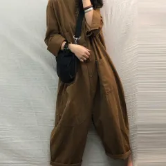Loose Plus Size Women's Casual All-match Overalls - Brown - View 1