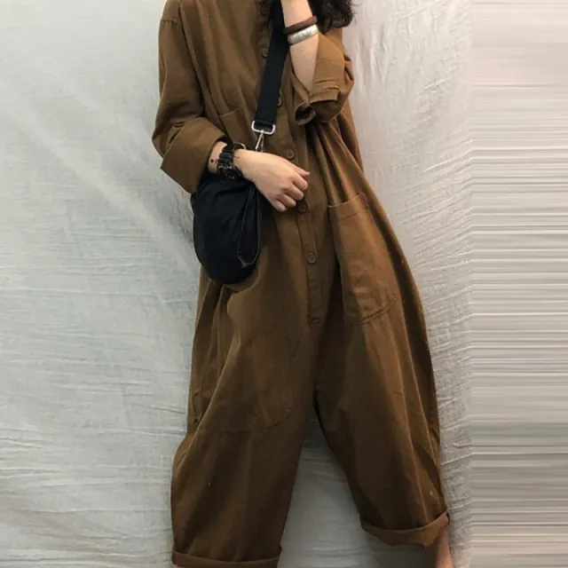 Loose Plus Size Women's Casual All match Overalls Brown - Shop at LoveMi