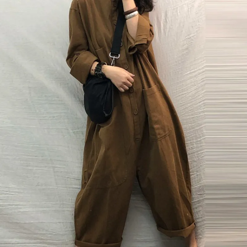 Loose Plus Size Women's Casual All-match Overalls - Brown