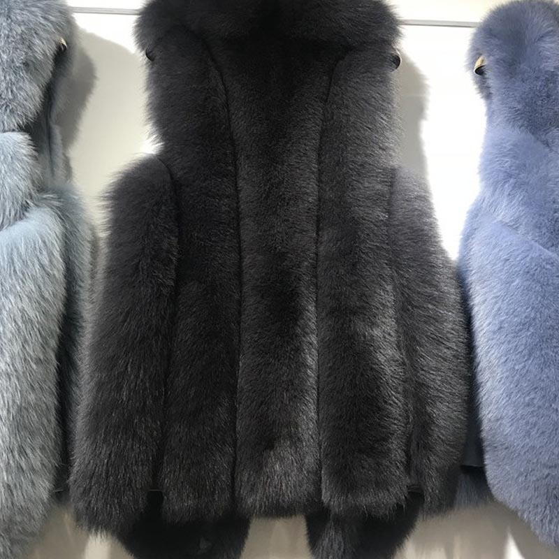 Fashion Mid length Faux Fox Plush Vest Fur Coat Grey - Shop at LoveMi