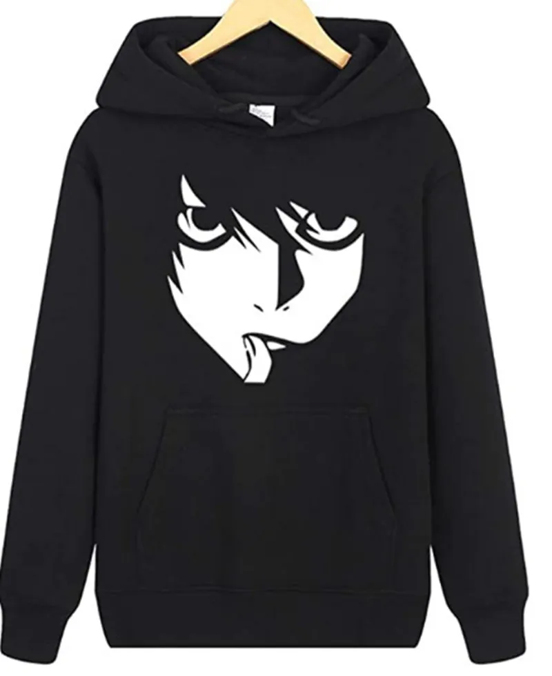 Print Loose - fitting Fleece Hoodie With Long Sleeves - 2Black